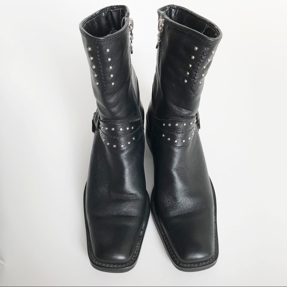 Harley-Davidson Black Leather Studded Moto Boots - Picture 7 of 14